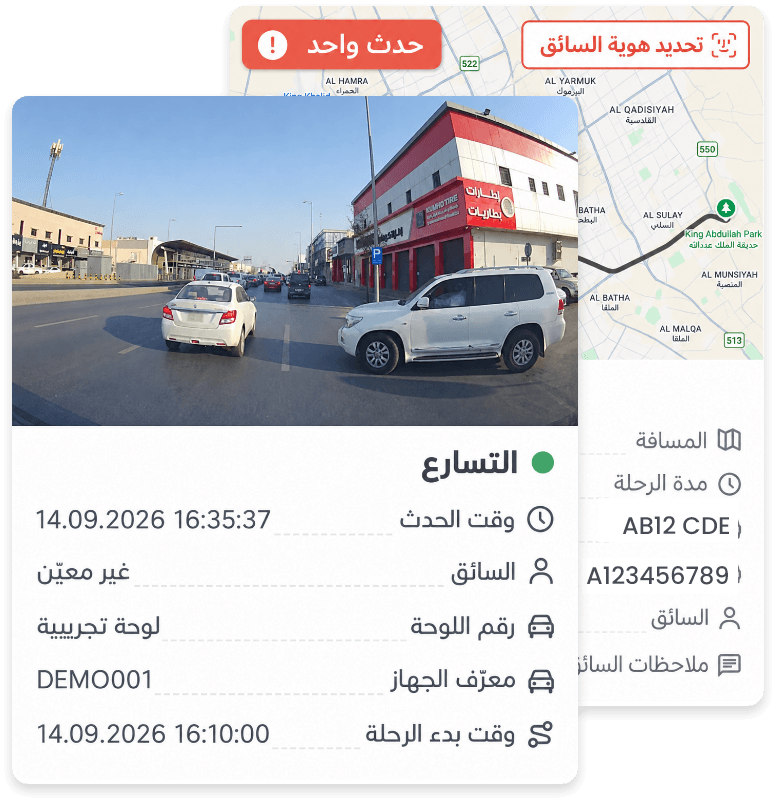 عدد حوادث السائقين: الكبح المفاجئ، تشتت الانتباه، عدم ربط حزام الأمان، والإرهاق