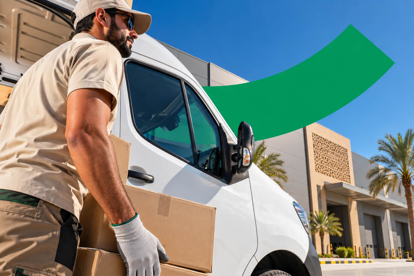 Last-mile delivery driver in a Rooya-equipped van