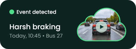 Harsh braking event alert from a Rooya camera on bus 27