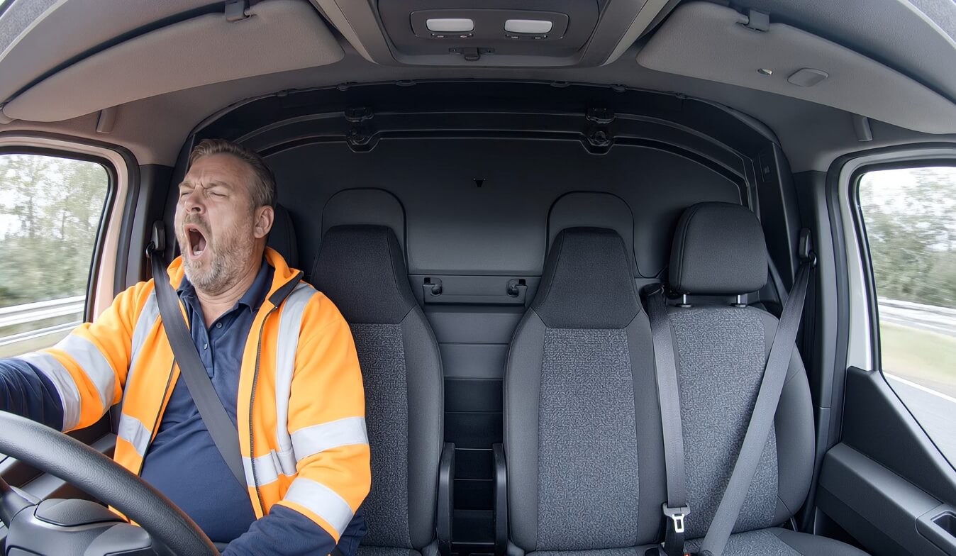 Driver receiving an in-cab safety prompt from Rooya