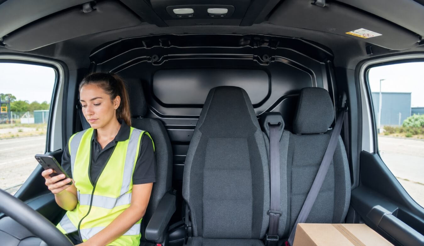 Driver receiving an in-cab safety prompt from Rooya