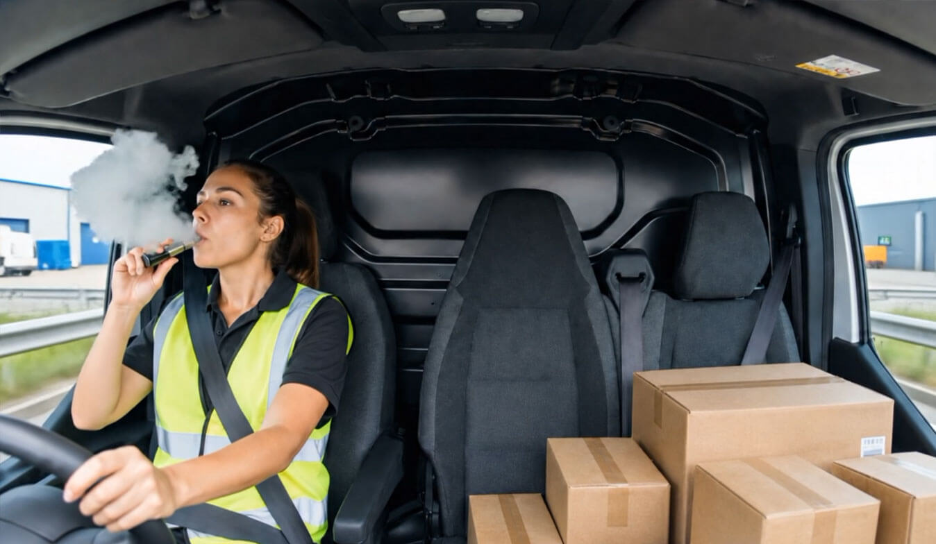 Driver receiving an in-cab safety prompt from Rooya
